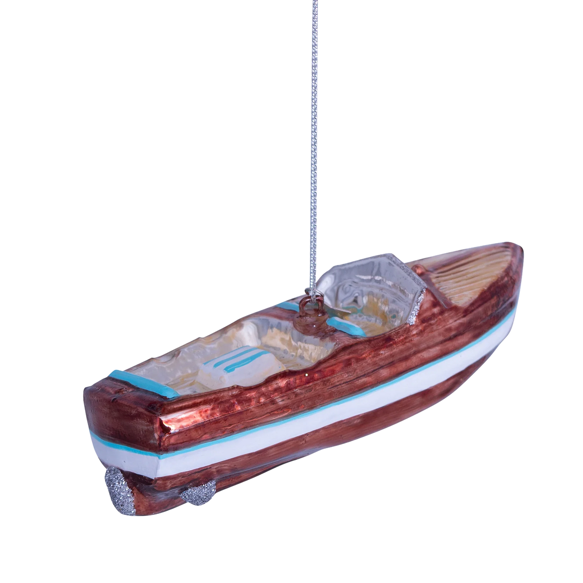 Ornament glass brown/white boat