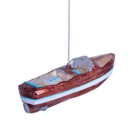 Ornament glass brown/white boat