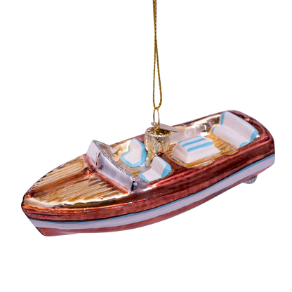Ornament glass brown/white boat