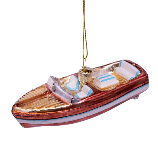 Ornament glass brown/white boat
