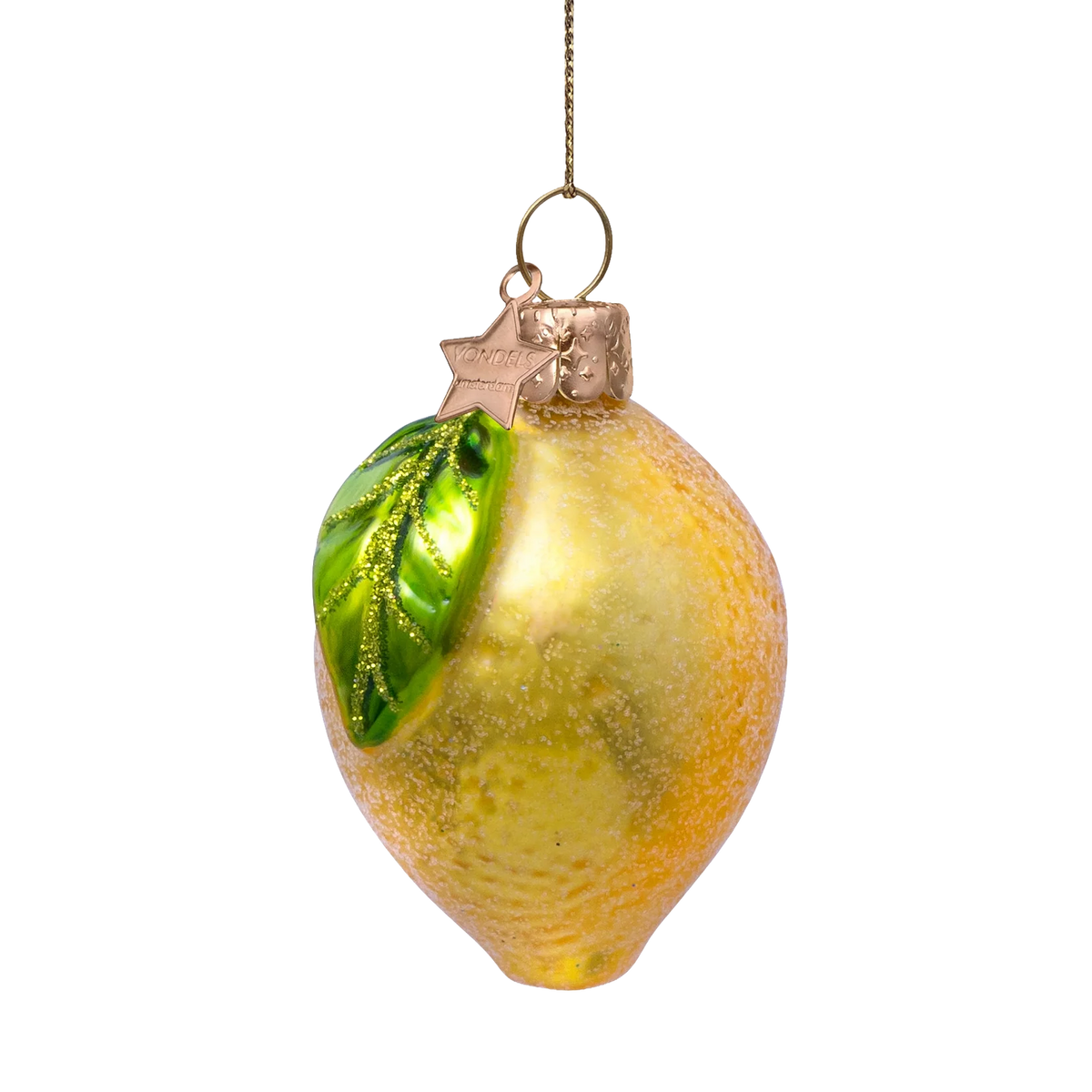 Ornament glass yellow lemon w/leaf