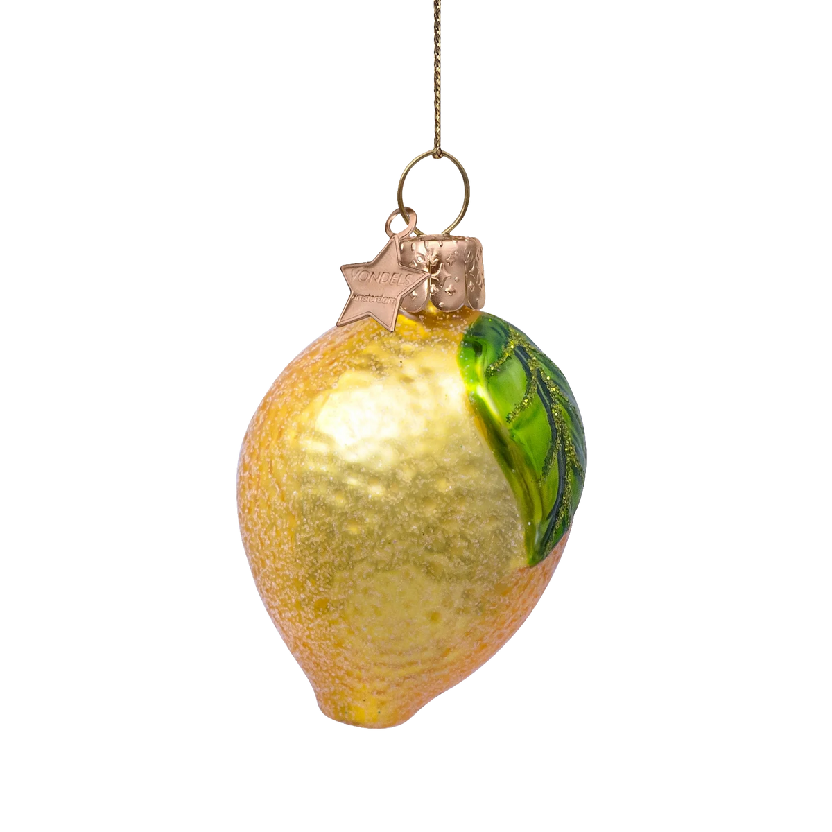 Ornament glass yellow lemon w/leaf