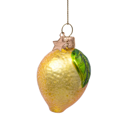 Ornament glass yellow lemon w/leaf