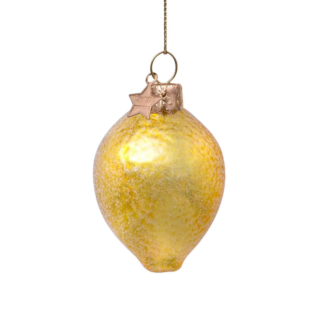 Ornament glass yellow lemon w/leaf