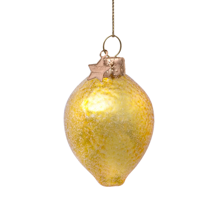 Ornament glass yellow lemon w/leaf