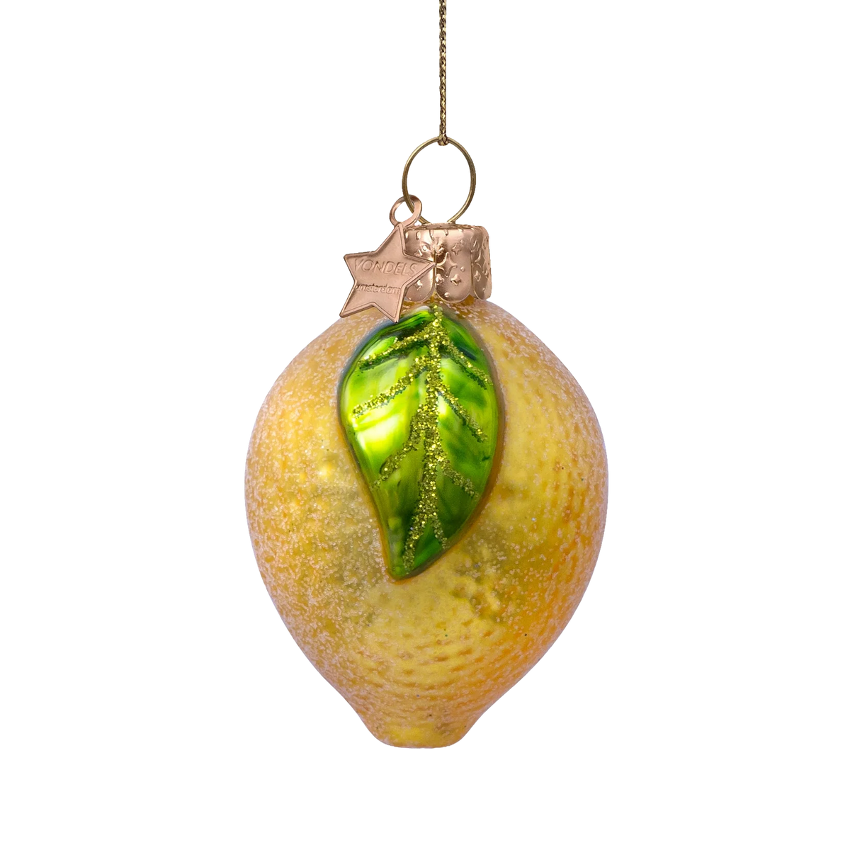 Ornament glass yellow lemon w/leaf