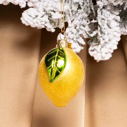 Ornament glass yellow lemon w/leaf