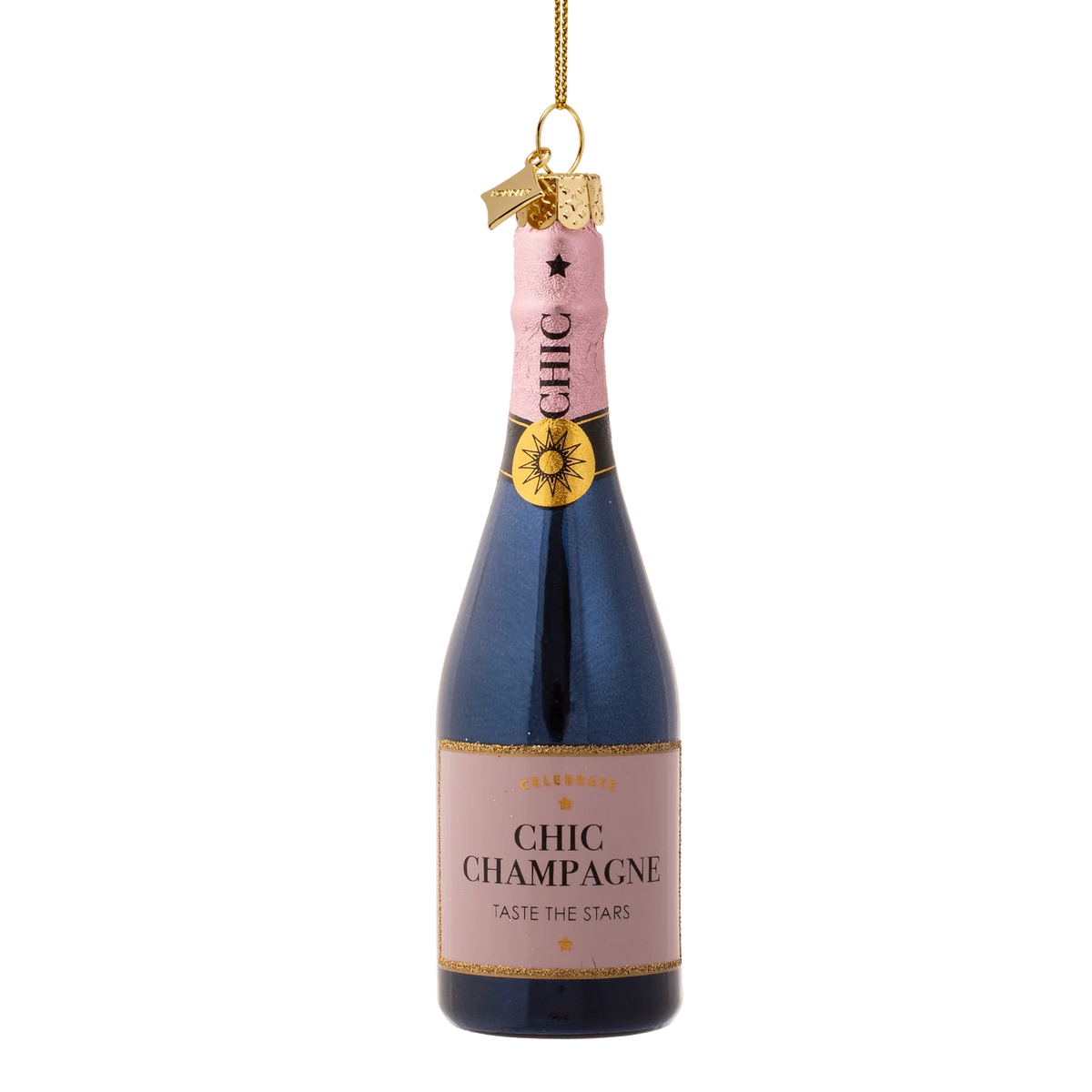 Ornament glass luxury pink bottle w/ champagne