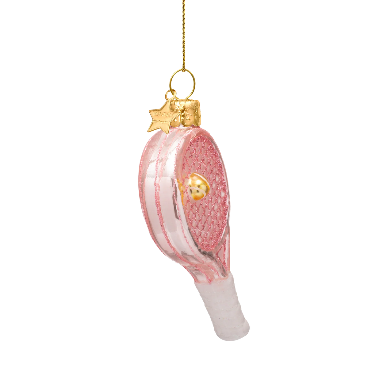 Ornament glass opal soft pink tennis racket