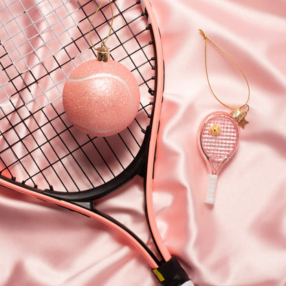 Ornament glass opal soft pink tennis racket