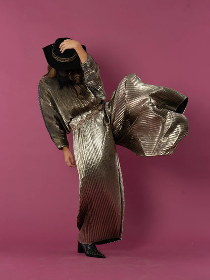 Pleated Pant - Black/Gold