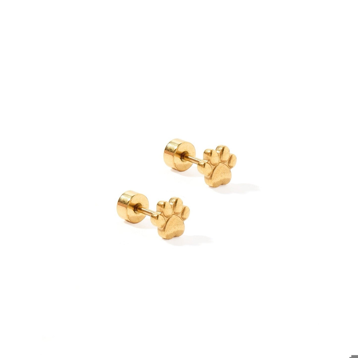 Screwback Stud Earrings - Paw Print Gold