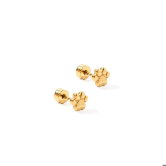 Screwback Stud Earrings - Paw Print Gold