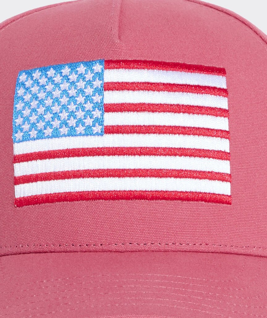 American Flag Hi-Pro Trucker Hat - Vineyard Red