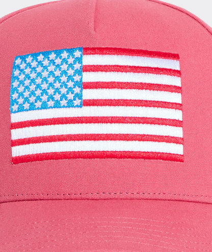 American Flag Hi-Pro Trucker Hat - Vineyard Red