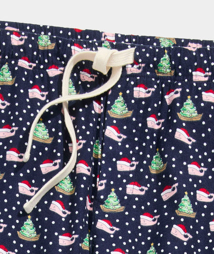 Flannel Pajama Pants - Santa Whale Navy