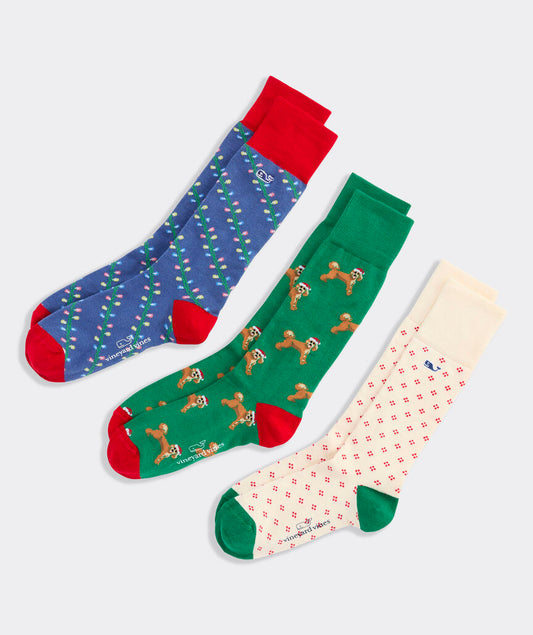 Santa Doodle 3 Pack Socks - Multi