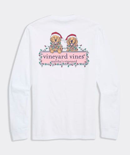 Unisex Fit String Lights Pups Logo Box Long-Sleeve Pocket Tee