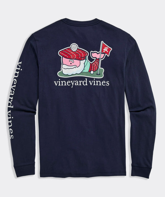 Golfer Santa Whale Long Sleeve Tee - Nautical Navy