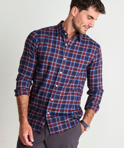 Performance Brushed Tech Twill Jethro Plaid Shirt - Crimson