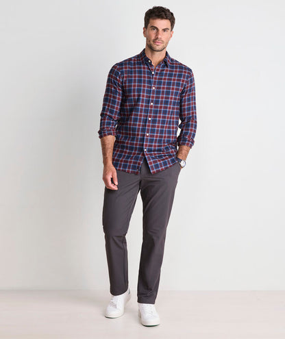 Performance Brushed Tech Twill Jethro Plaid Shirt - Crimson