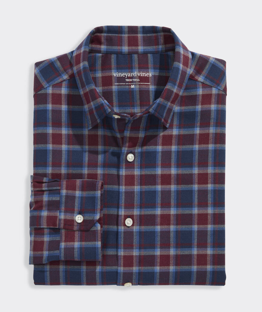 Performance Brushed Tech Twill Jethro Plaid Shirt - Crimson