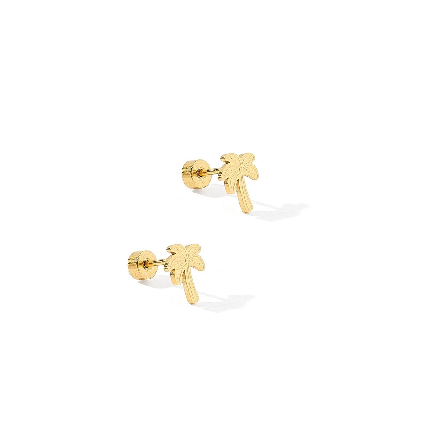Screwback Stud Earrings - Palm Tree Gold
