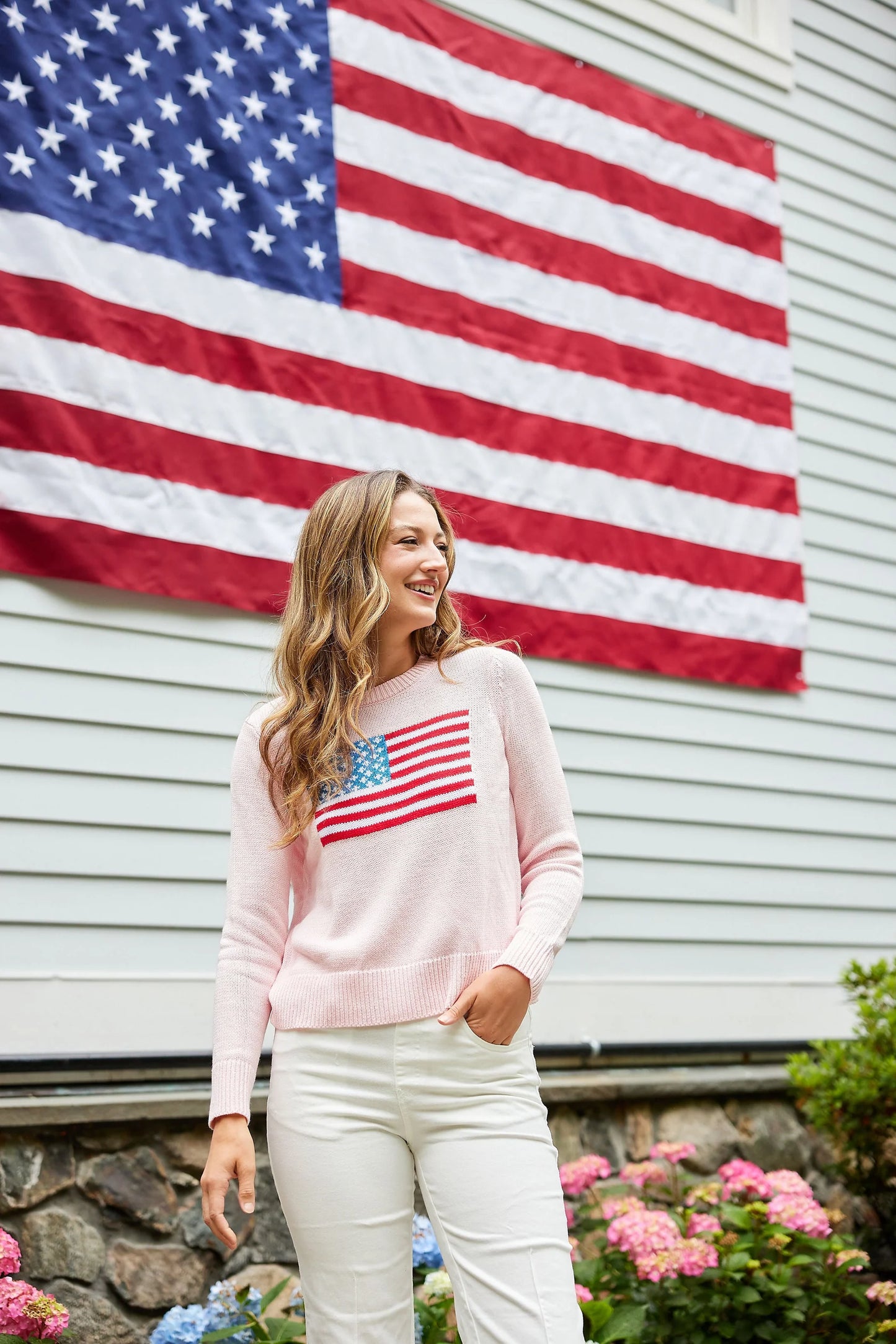 Blush Cropped Flag Sweater