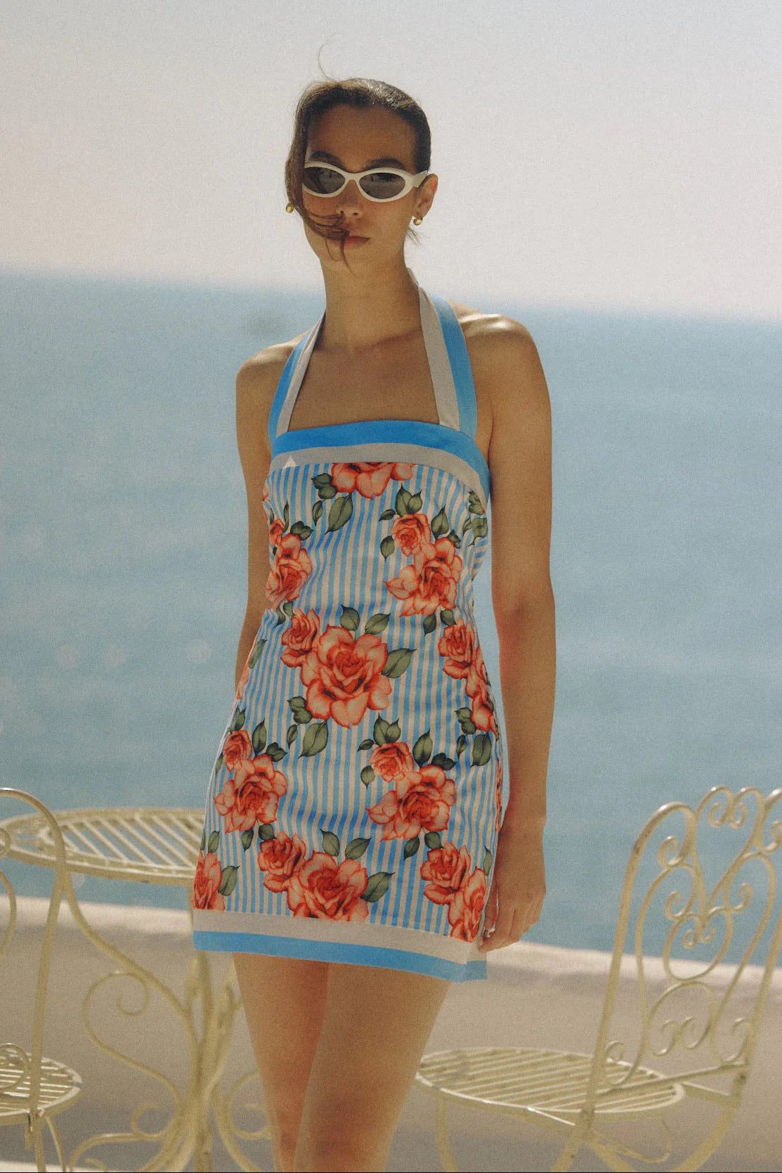 Maren Dress - Blue/Coral Striped Ground Spacious Rose
