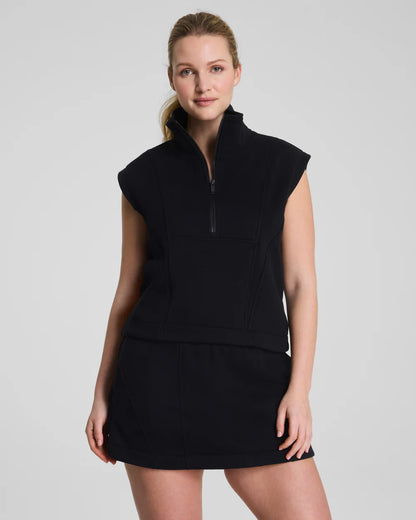 SPANX® BoostUp Cotton Fleece Half Zip Vest -Very Black