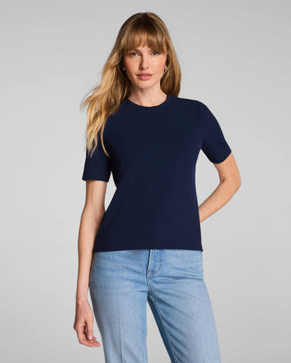 SPANX® Ribbed Knit Crewneck Tee - Timeless Navy