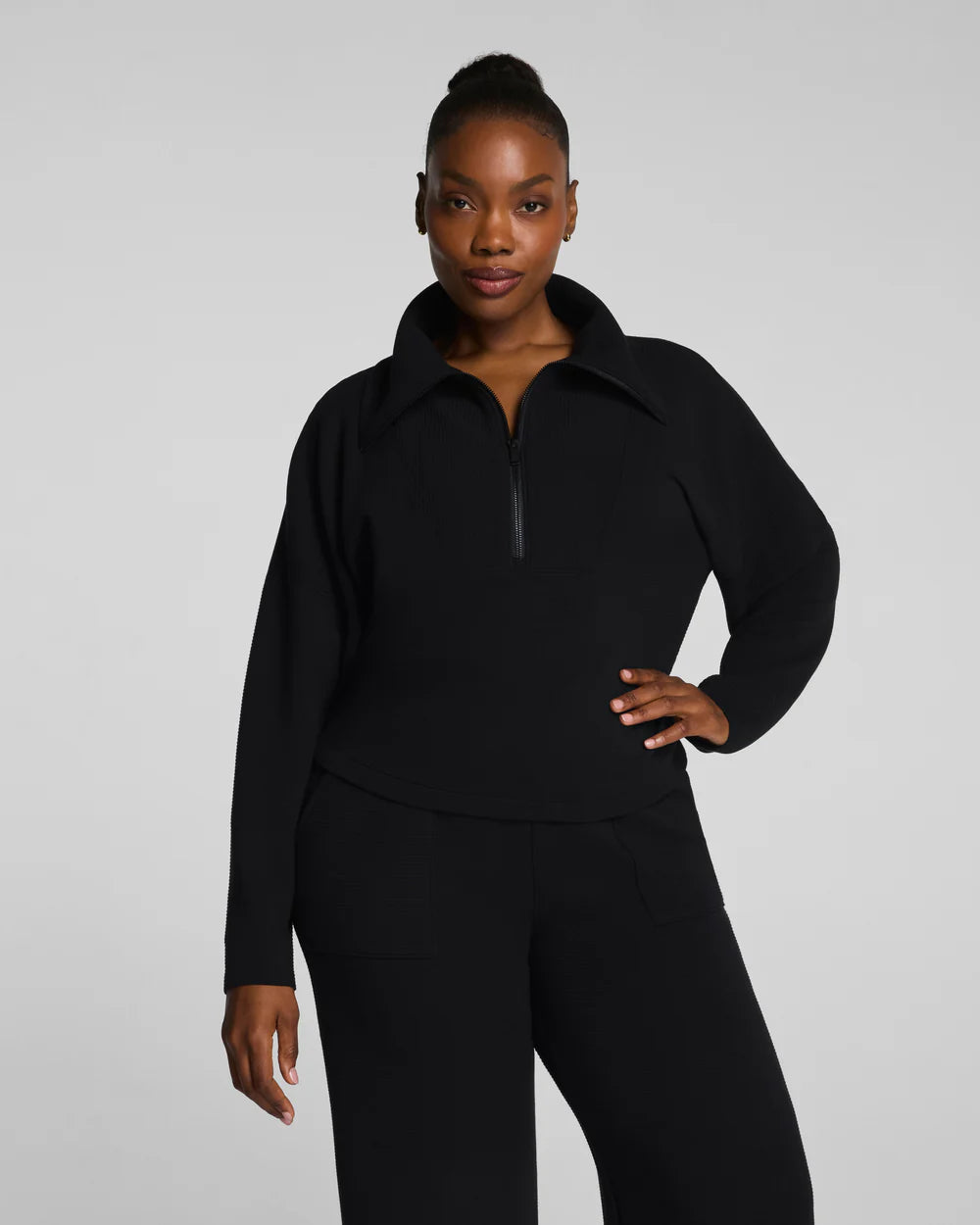 SPANX AirEssentials® French Rib Half Zip - Very Black
