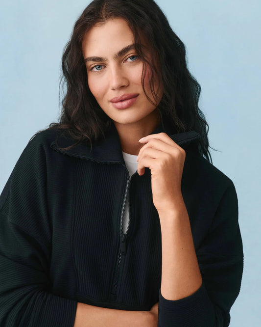 SPANX AirEssentials® French Rib Half Zip - Very Black