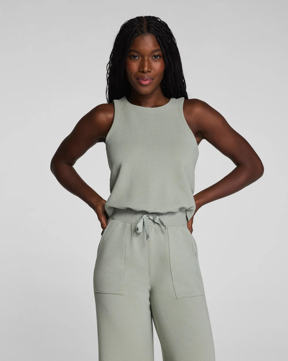 SPANX AirEssentials® French Rib Sleeveless Jumpsuit - Sage Brush