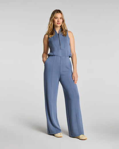 Shawl Collar Half Zip Jumpsuit - Rain