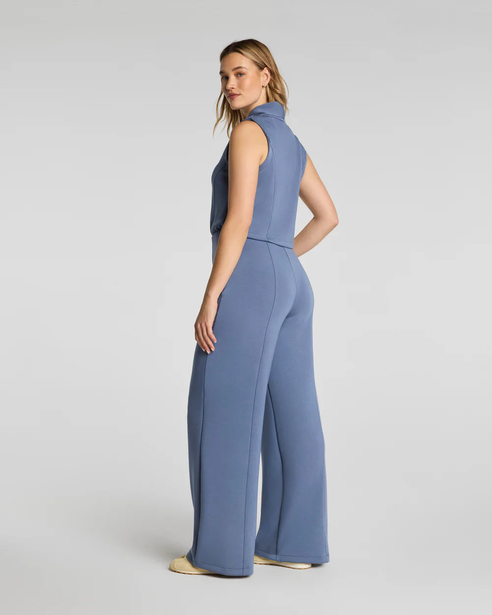Shawl Collar Half Zip Jumpsuit - Rain