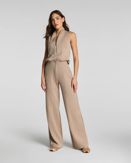 SPANX AirEssentials® Shawl Collar Half Zip Jumpsuit - Dune Heather