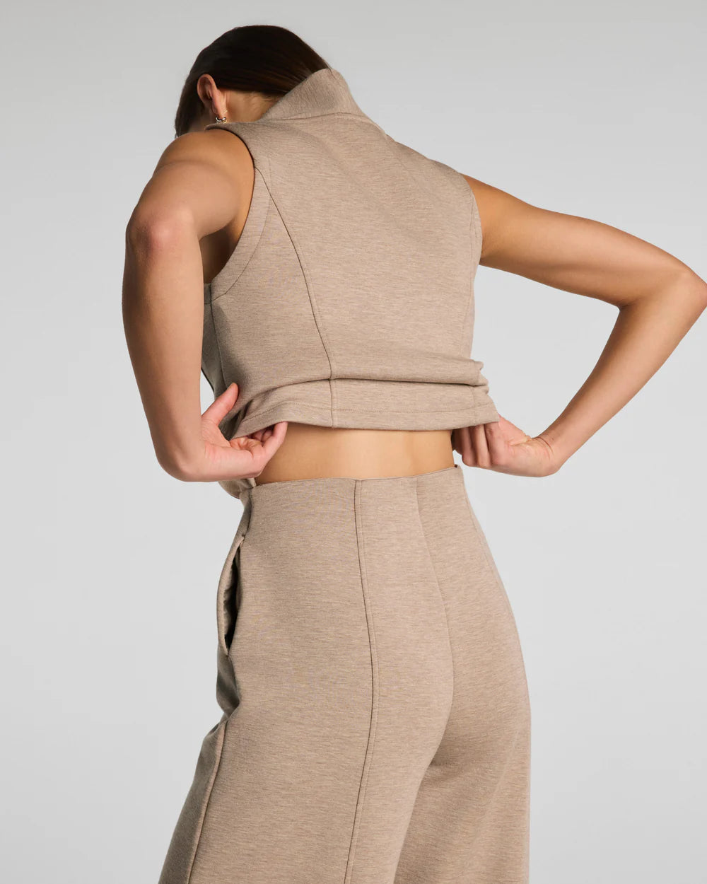SPANX AirEssentials® Shawl Collar Half Zip Jumpsuit - Dune Heather
