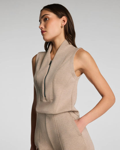 SPANX AirEssentials® Shawl Collar Half Zip Jumpsuit - Dune Heather