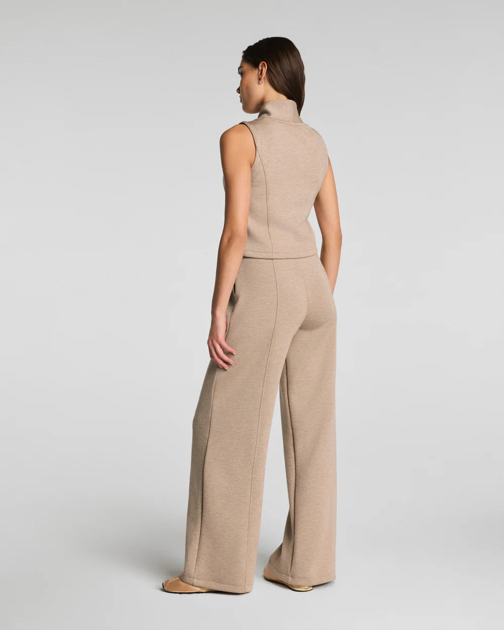 SPANX AirEssentials® Shawl Collar Half Zip Jumpsuit - Dune Heather