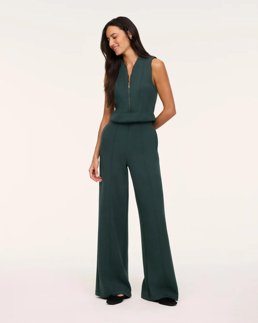 SPANX AirEssentials® Shawl Collar Half Zip Jumpsuit - Night Forest Heather