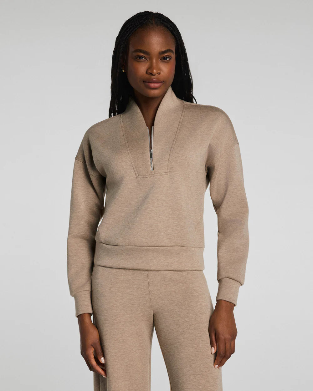 SPANX AirEssentials® Shawl Collar Half Zip - Dune Heather