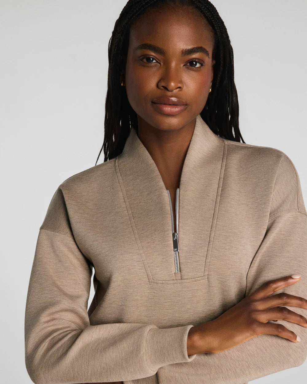 SPANX AirEssentials® Shawl Collar Half Zip - Dune Heather
