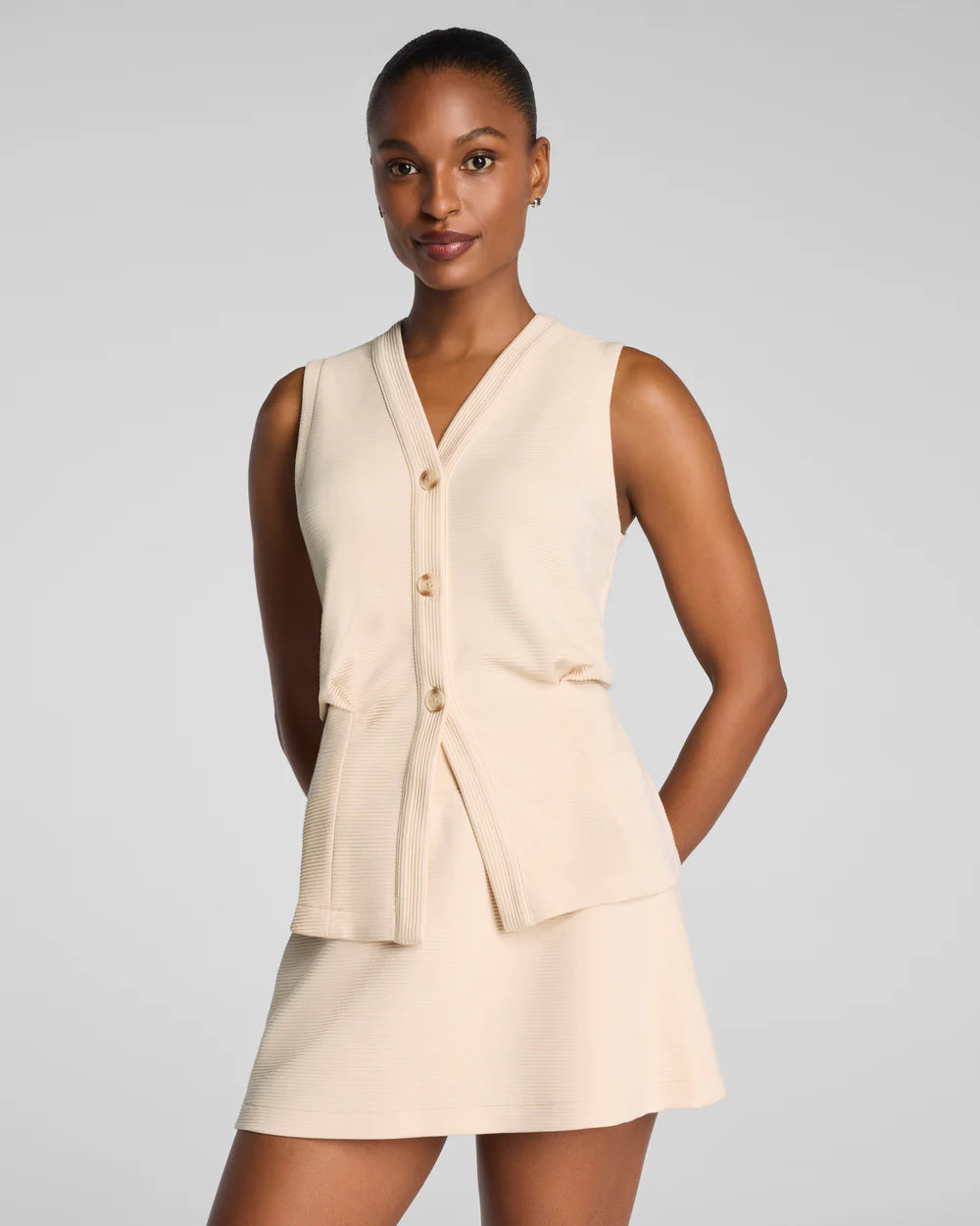 SPANX AirEssentials® French Rib Button-Down Vest - Toasted Coconut