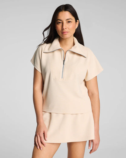 SPANX AirEssentials® French Rib Short Sleeve Half Zip - Toasted Coconut