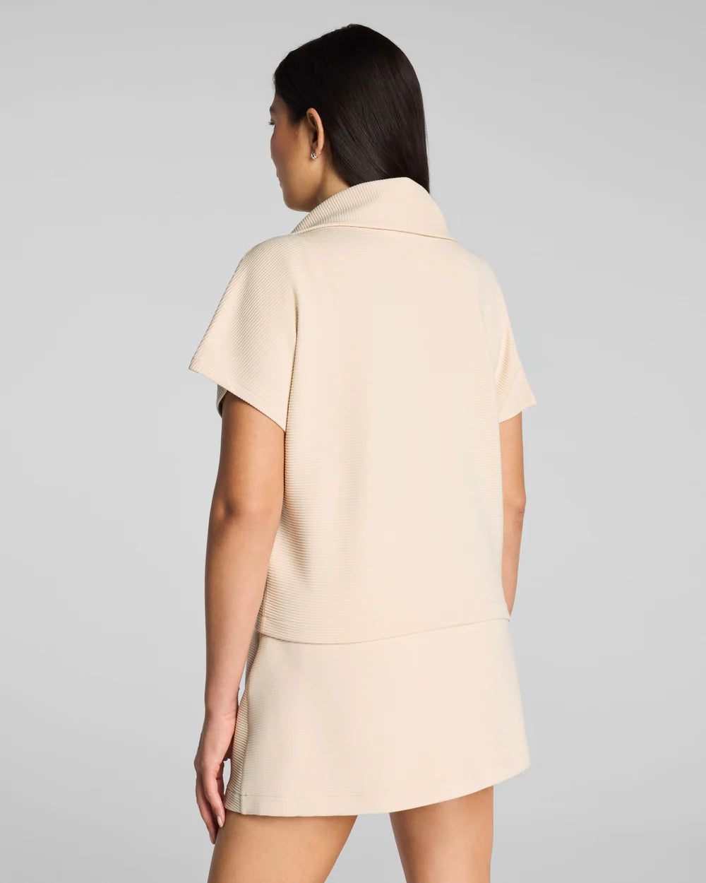 SPANX AirEssentials® French Rib Short Sleeve Half Zip - Toasted Coconut