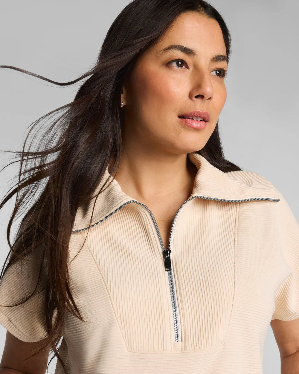 SPANX AirEssentials® French Rib Short Sleeve Half Zip - Toasted Coconut