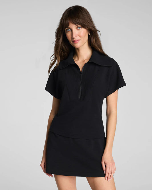 SPANX AirEssentials® French Rib Short Sleeve Half Zip - Very Black