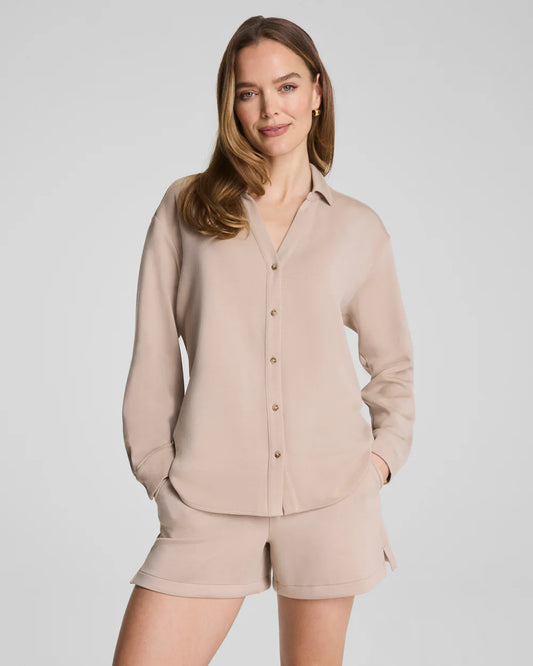 Spanx Airessentials Oversized Button Down Top - Dune