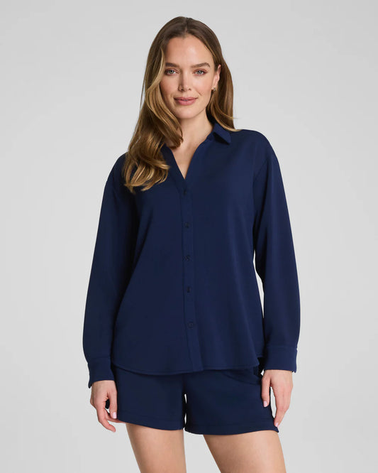 Spanx Airessentials Oversized Button Down Top - Timeless Navy